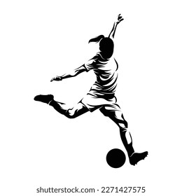 Silhouette woman soccer player vector illustration on white background.