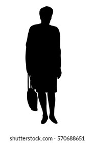 a silhouette of a woman standing with a bag vector, isolated