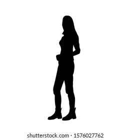 Silhouette of a woman standing, business people,vector illustration, black color, isolated on white background