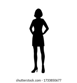 Silhouette of a woman standing, business people,vector illustration, black color, isolated on white background