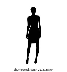 Silhouette of a woman standing,  business people,vector illustration, black color, isolated on white background