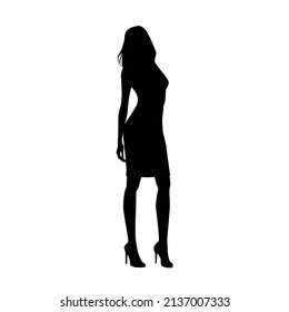 Silhouette of a woman standing,  business people,vector illustration, black color, isolated on white background