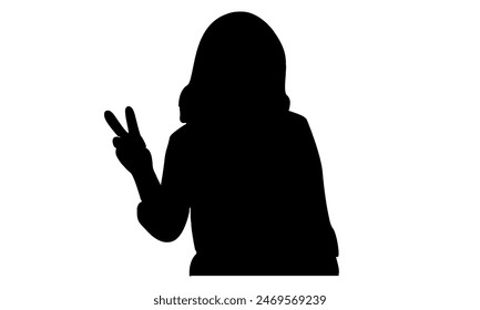 silhouette of woman standing and making peace sign