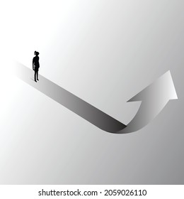 Silhouette of woman standing on up arrow. Concept of career path and start business 