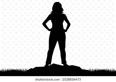 A silhouette of a woman Standing on a Stone 