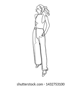 Silhouette woman. Stylized contemporary fashion portrait. One line continuous hand drawn. Minimalism female avatar. Beauty trendy concept.