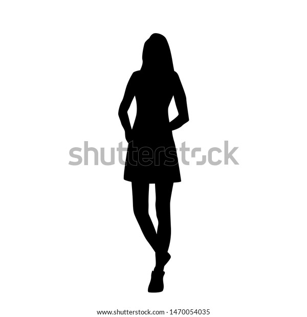 白い背景に女性のシルエット サマードレス姿 ビジネスマン ベクターイラスト 黒い色 のベクター画像素材 ロイヤリティフリー