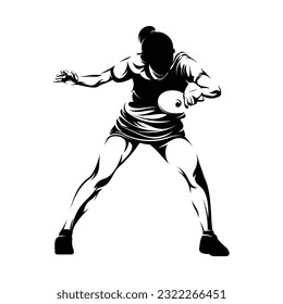 Silhouette woman table tennis vector illustration on white background.