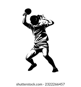 Silhouette woman table tennis vector illustration on white background.