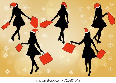 silhouette of woman take shopping bag with merry christmas