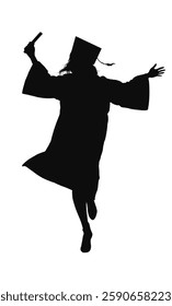 Silhouette of woman in toga and graduation cap, graduate, student - vector illustration