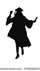 Silhouette of woman in toga and graduation cap, graduate, student - vector illustration