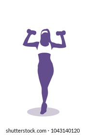 Silhouette Woman Training With Weights Exercise Female Fitness And Aerobic Concept Vector Illustration