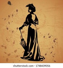 silhouette of the woman with umbrella