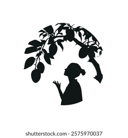 Silhouette of Woman Under Fruit Tree