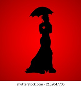 Silhouette of a woman under an umbrella, vector illustration
