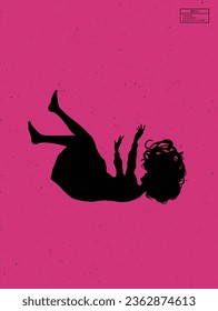 Silhouette of woman underwater. Falling person isolated vector outline