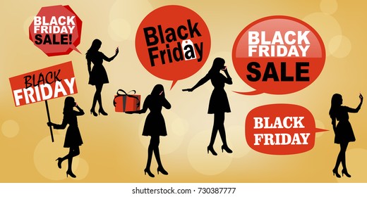 silhouette of woman use phone with black friday