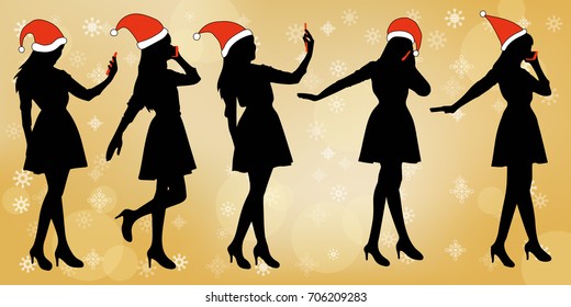 silhouette of woman use phone with merry christmas