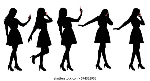 silhouette of woman use phone with white background