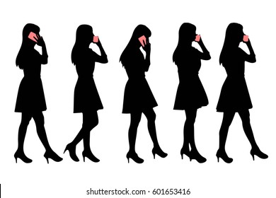 silhouette of woman use phone with white background