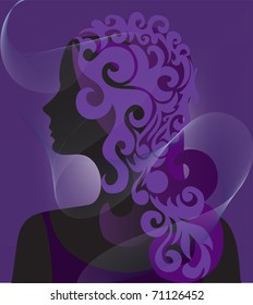 silhouette of a woman veiled in purple background