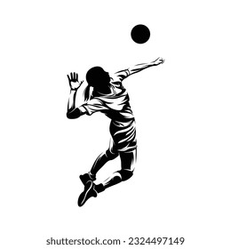 Silhouette woman volleyball player vector illustration on white background.