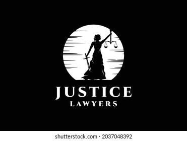 Silhouette woman, vrouwe justitia, lady justice logo design template inspiration