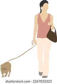 Silhouette Woman Walking with Dog 1 illustration vector	