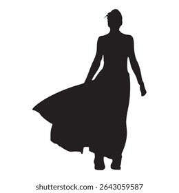 Silhouette of Woman Walking in Flowing Dress