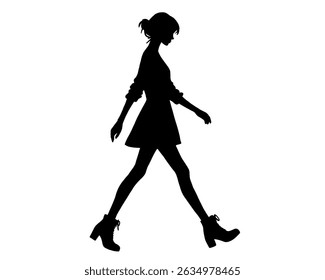 Silhouette of a woman walking, icon isolated on background