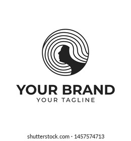 silhouette of woman waving hair in a circle round monoline shape