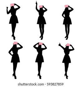 silhouette of woman wear vr and show something 
