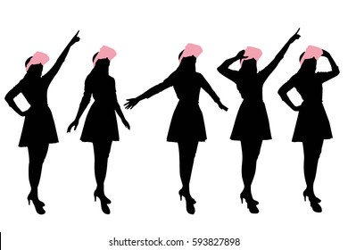 silhouette of woman wear vr and show something 