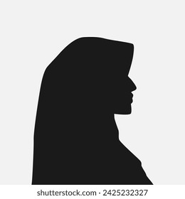 silhouette of a woman wearing a hijab side view. Muslim women's clothing. white isolated background. vector illustration.