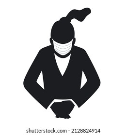 Silhouette of the woman wearing a mask to bow, and to work as
