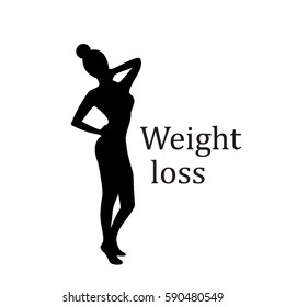 Silhouette woman weight loss shape isolated on white background