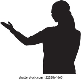 Silhouette of a woman who raises her hand and guides