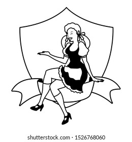 silhouette of woman with wooden shield background vector illustration design