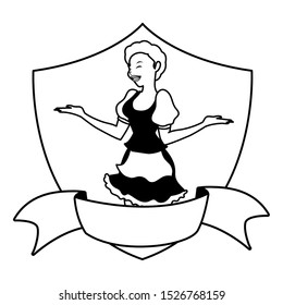 silhouette of woman with wooden shield background vector illustration design