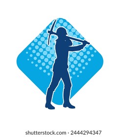 Silhouette of a woman in worker costume carrying pick axe tool in action pose. Silhouette of a miner in action pose with pick axe tool.