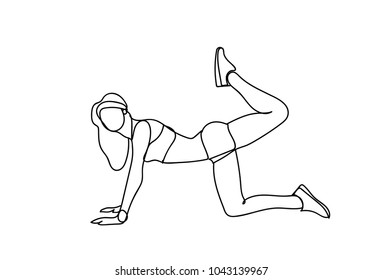 Silhouette Woman Workout Training Exercise Doodle Female Fitness And Aerobic Concept Vector Illustration