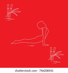 Silhouette of woman yoga pose and bamboo. Relax and meditate. Healthy lifestyle. Balance training. Design for banner and print.