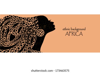 silhouette of woman.Beautiful black woman.African with pigtails