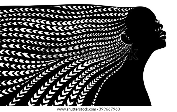 silhouette of woman.Beautiful black woman.African with pigtails