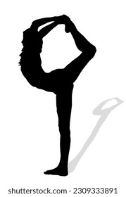 The silhouette of a woman's black shadow is Yoga gymnastics with a white background