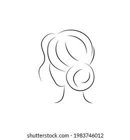 The silhouette of a woman's face and hairstyle. An icon for a stylist's design, logo, or business card. Vector illustration in the style of sketch, line art, minimalism.