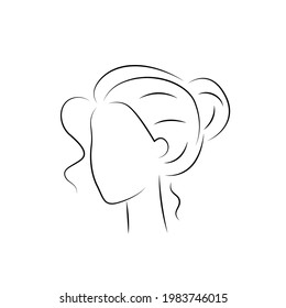 The silhouette of a woman's face and hairstyle. An icon for a stylist's design, logo, or business card. Vector illustration in the style of sketch, line art, minimalism.