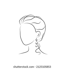 The silhouette of womans face and hairstyle. Icon for stylists design, logo, or business card. Vector illustration in the style of sketch, line art, minimalism