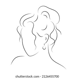 Die Silhouette der Frauen Gesicht und Frisur. Symbol für Stylisten-Design, Logo oder Visitenkarte. Vektorgrafik im Stil von Skizze, Linienkunst, Minimalismus